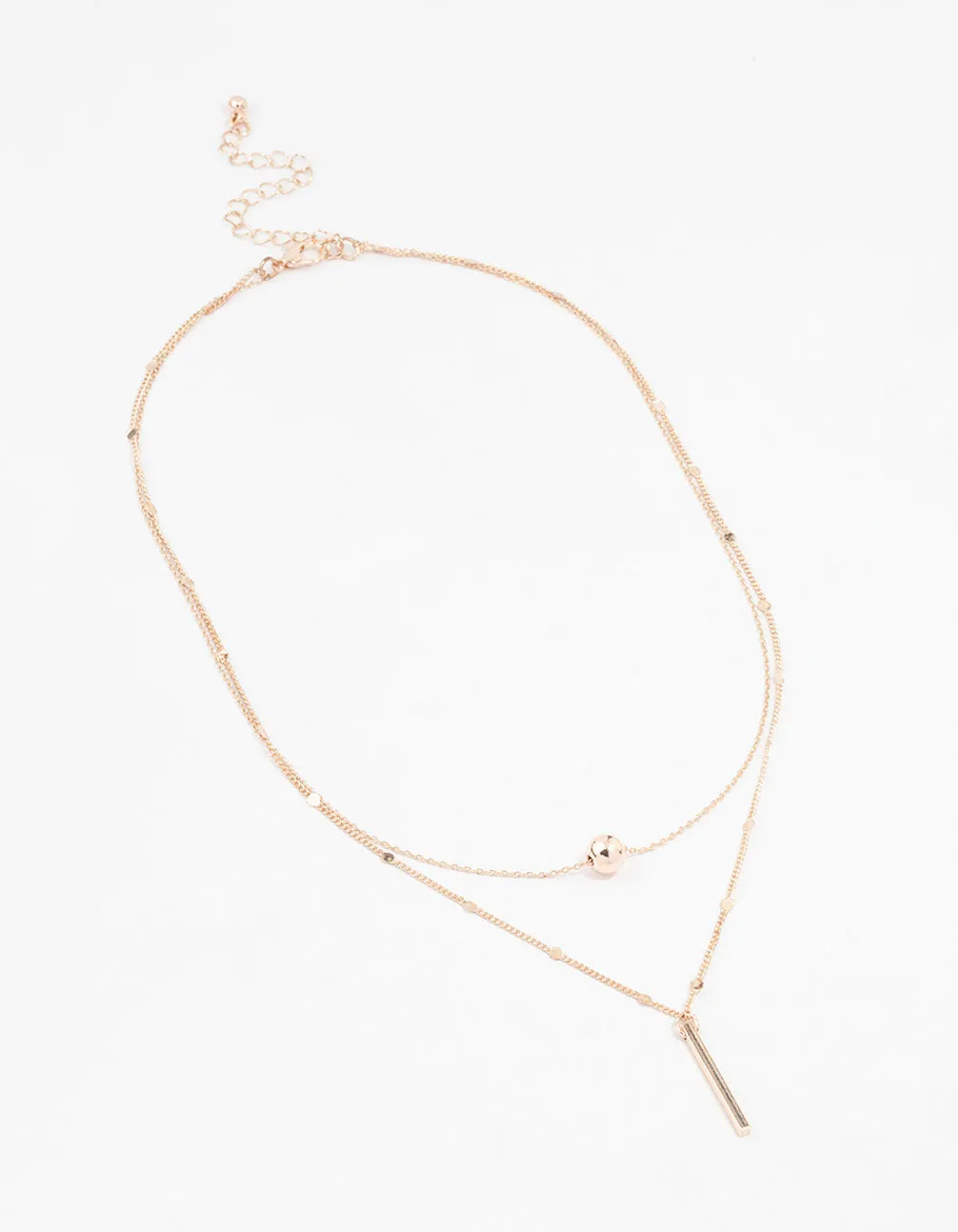 Rose Gold Bar & Ball Layered Chain Necklace