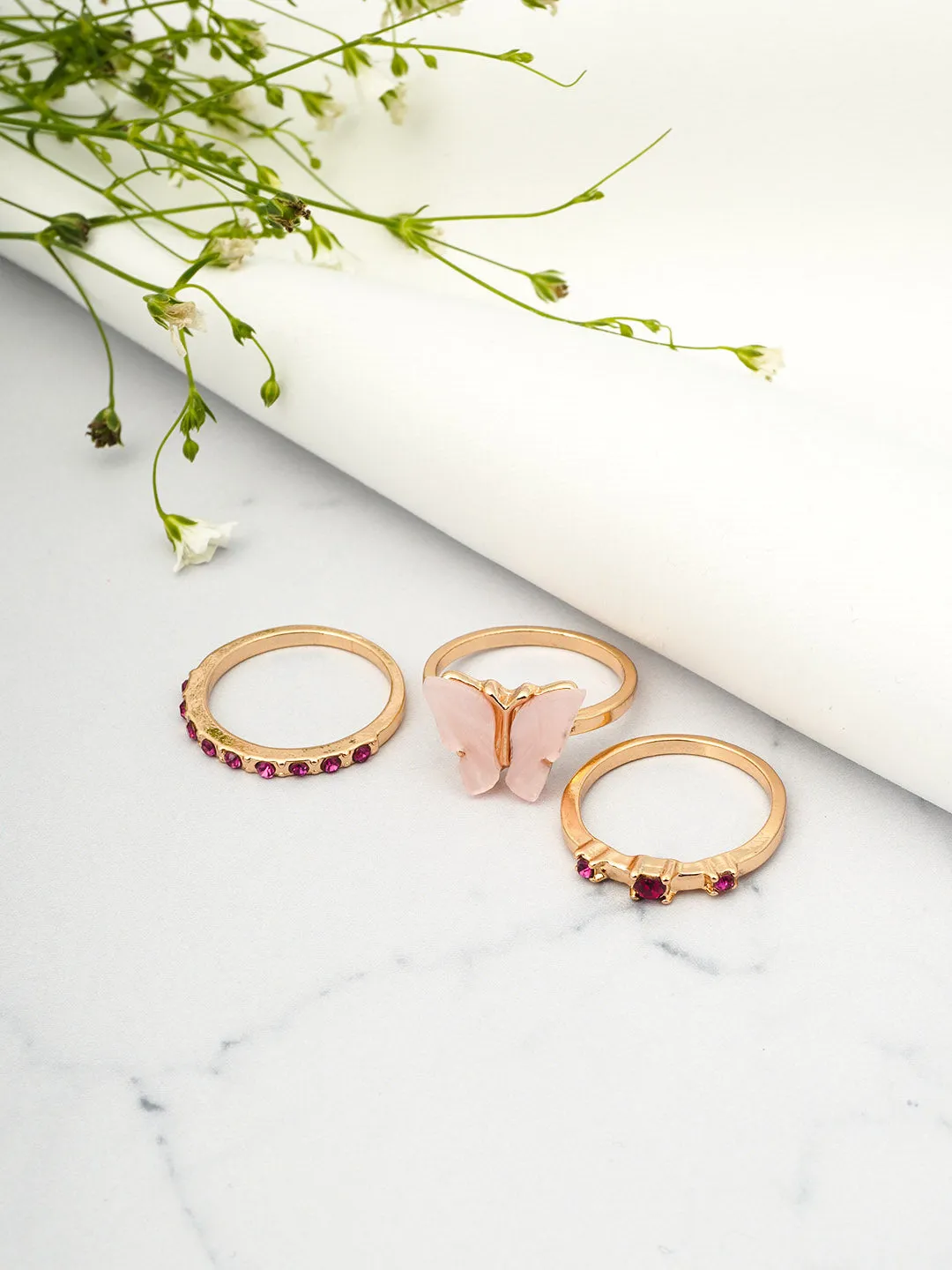 Rose Gold Butterfly Ring Set