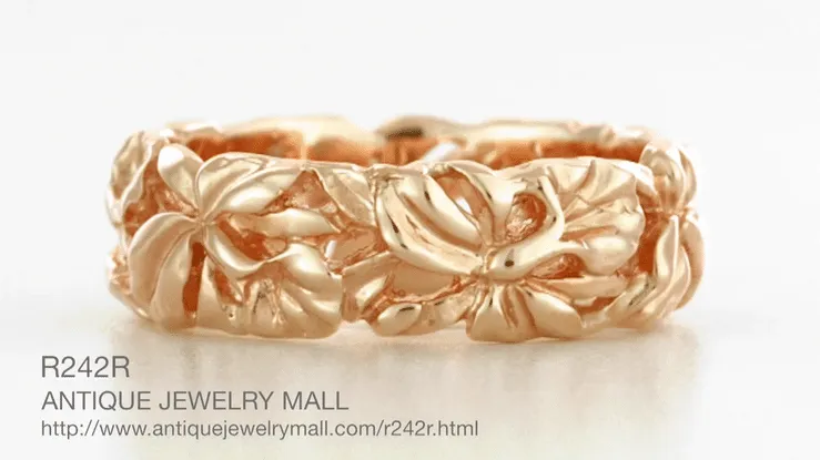Rose Gold Calla Lilies Filigree Wedding Band - Mid Century Modern Floral Wide Wedding Ring