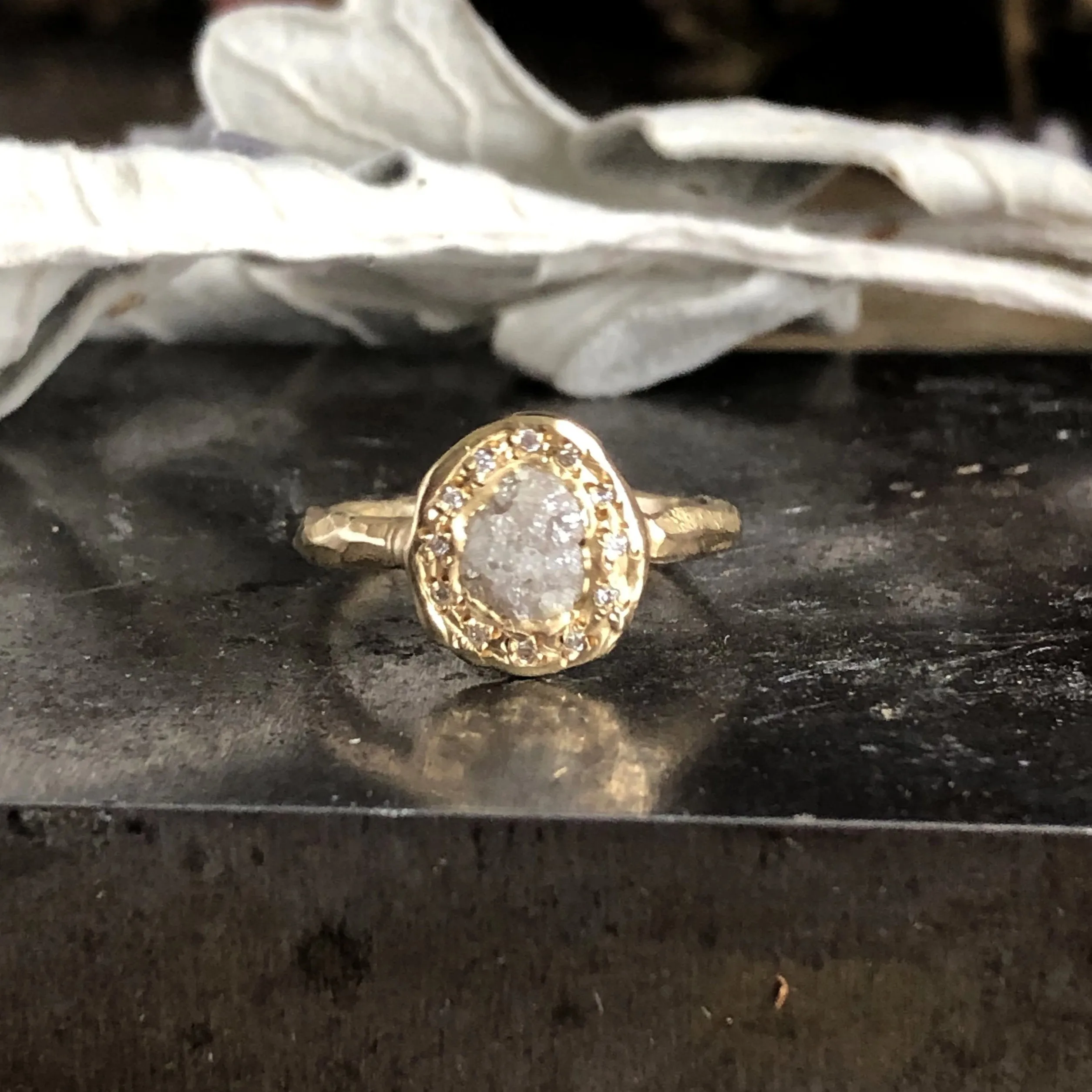 Rough Diamond Halo Ring
