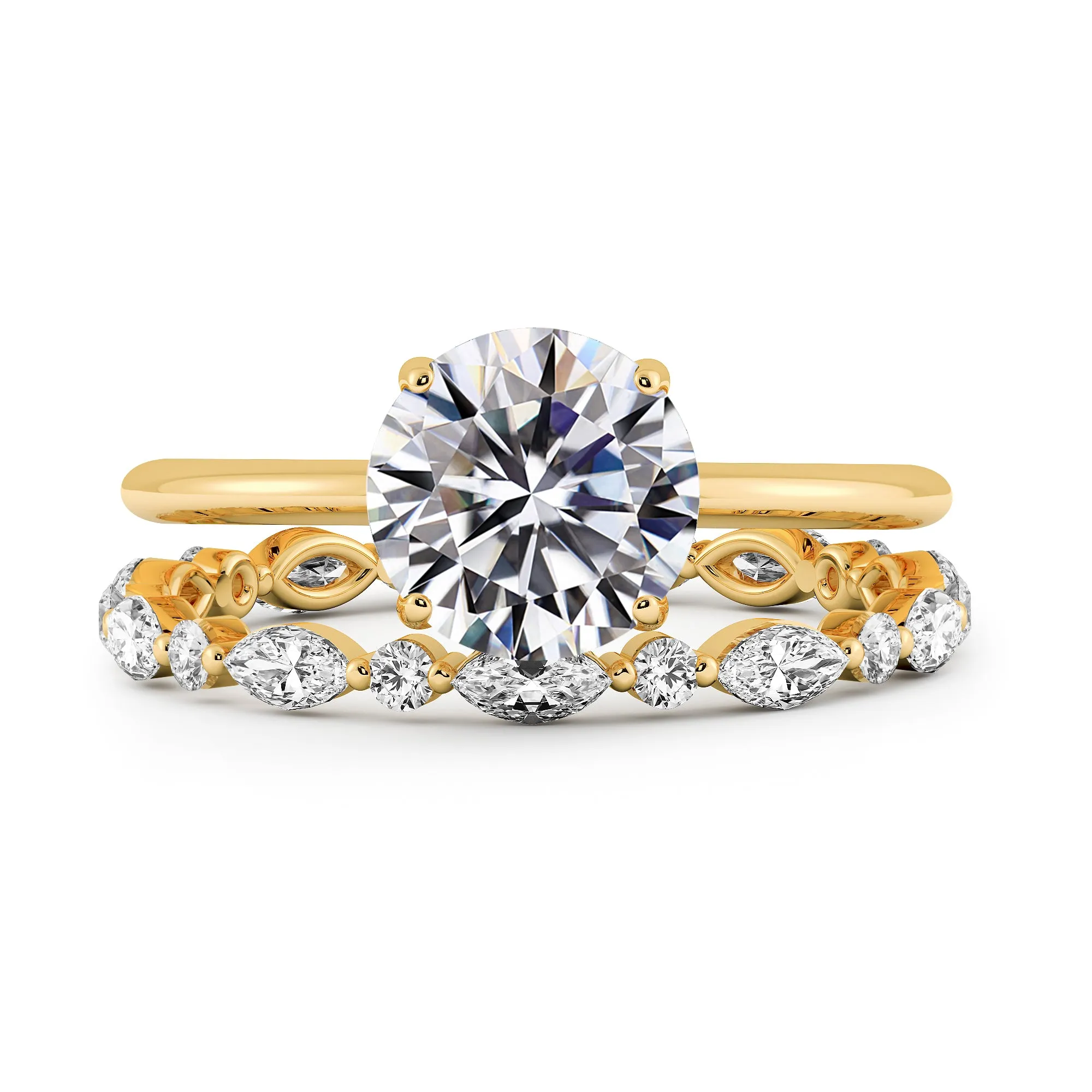 Round Brilliant Hidden Halo Engagement Ring Bridal Set - 401
