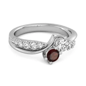 Round Cut Garnet Two Stone Swirl 925 Silver Anniversary Ring