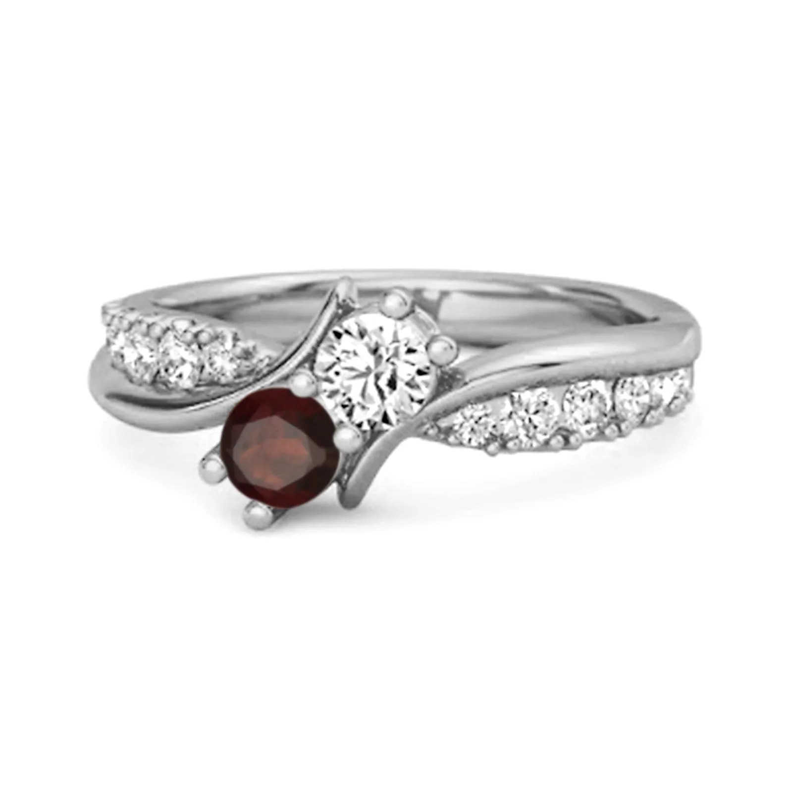 Round Cut Garnet Two Stone Swirl 925 Silver Anniversary Ring