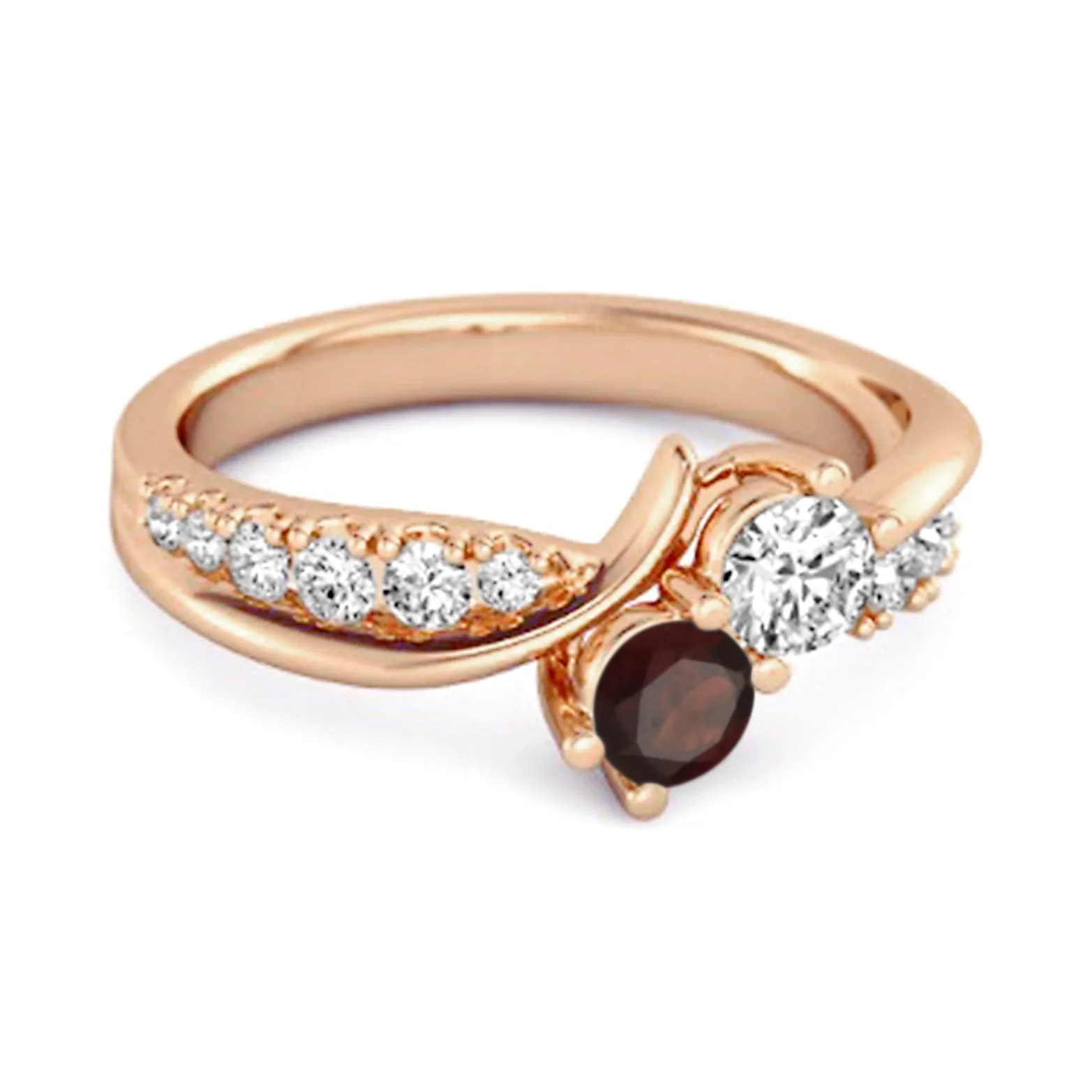 Round Cut Garnet Two Stone Swirl 925 Silver Anniversary Ring