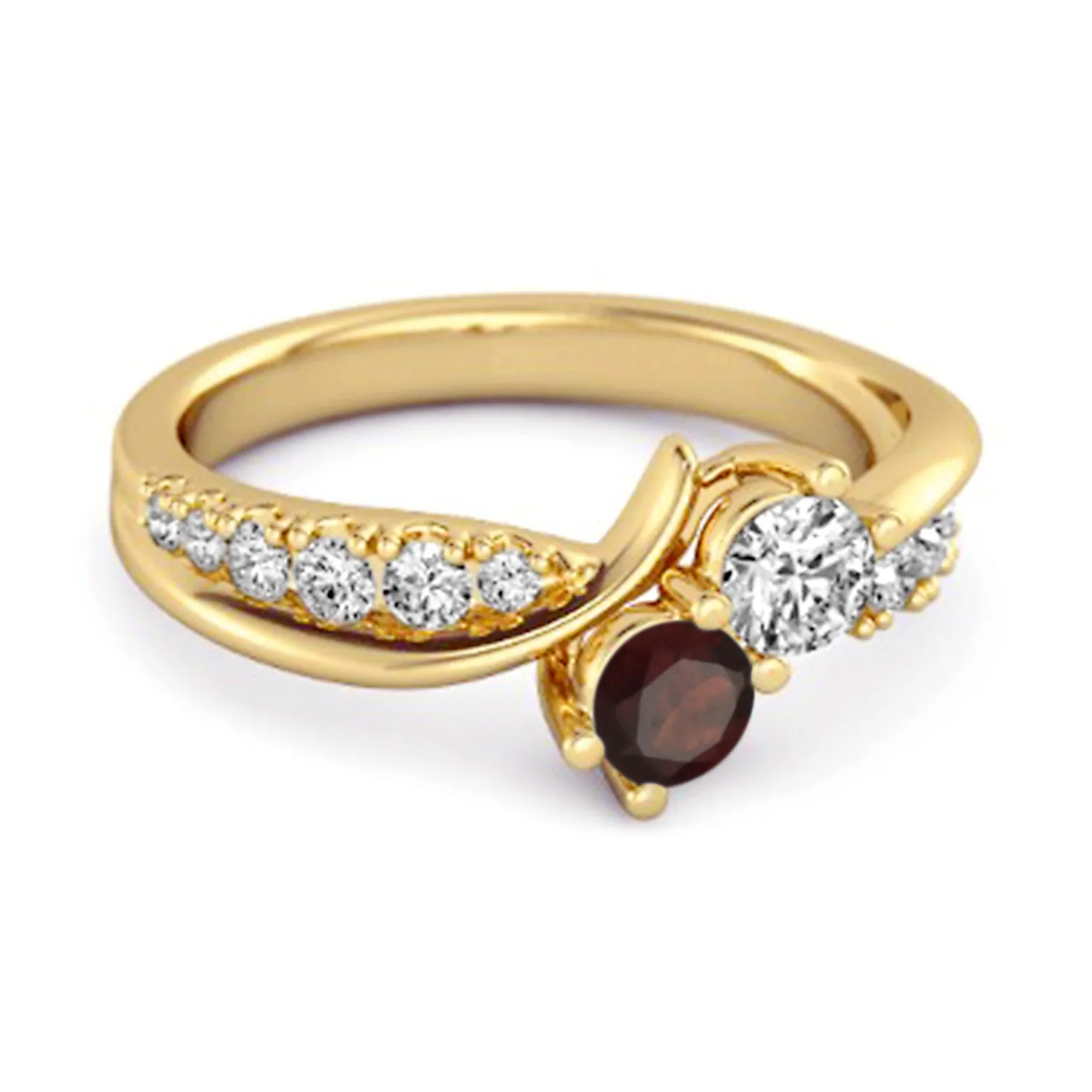 Round Cut Garnet Two Stone Swirl 925 Silver Anniversary Ring