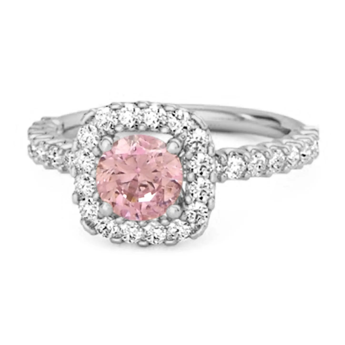 Round Cut Pink Zirconia 925 Sterling Silver Halo Ring Princess Gift