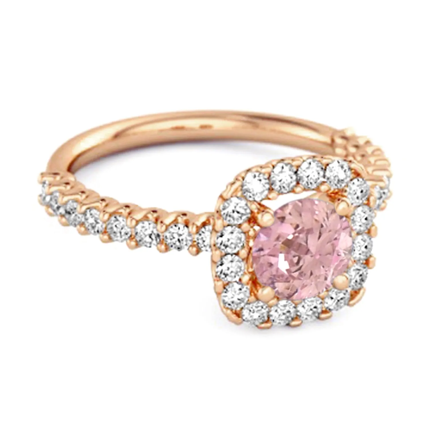 Round Cut Pink Zirconia 925 Sterling Silver Halo Ring Princess Gift