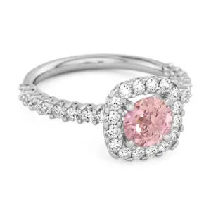 Round Cut Pink Zirconia 925 Sterling Silver Halo Ring Princess Gift