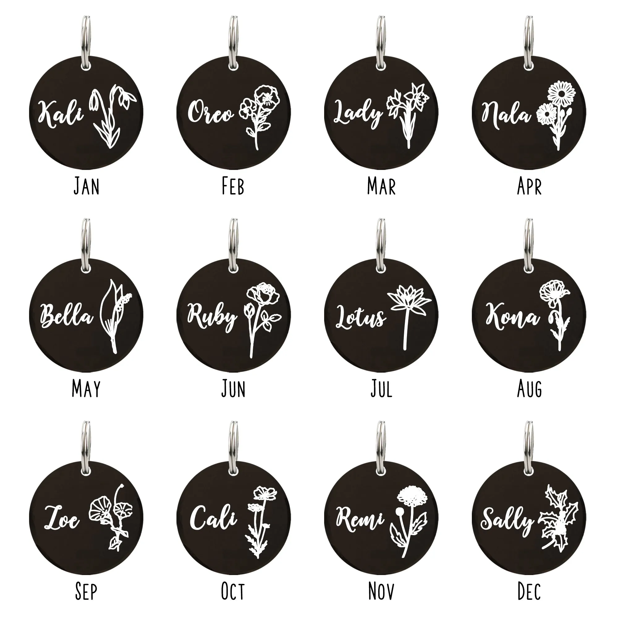 Round Shape Tag with Birth Flower Design