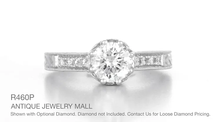 Royal Crown 3/4 Carat Engraved Art Deco Vintage Inspired Platinum Engagement Ring Setting