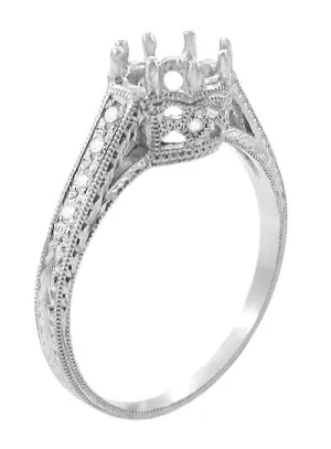 Royal Crown 3/4 Carat Engraved Art Deco Vintage Inspired Platinum Engagement Ring Setting