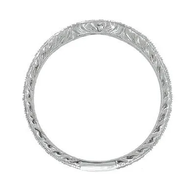 Royal Crown Curved Diamond Engraved Wedding Band in Platinum