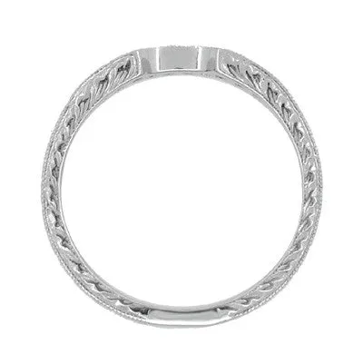 Royal Crown Curved Diamond Engraved Wedding Band in Platinum