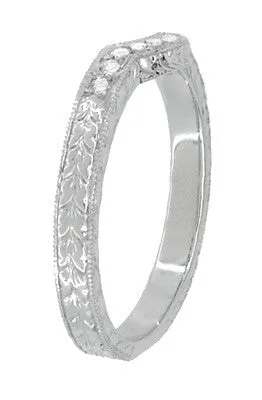 Royal Crown Curved Diamond Engraved Wedding Band in Platinum