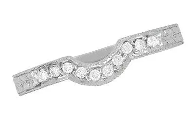 Royal Crown Curved Diamond Engraved Wedding Band in Platinum