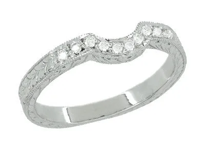Royal Crown Curved Diamond Engraved Wedding Band in Platinum