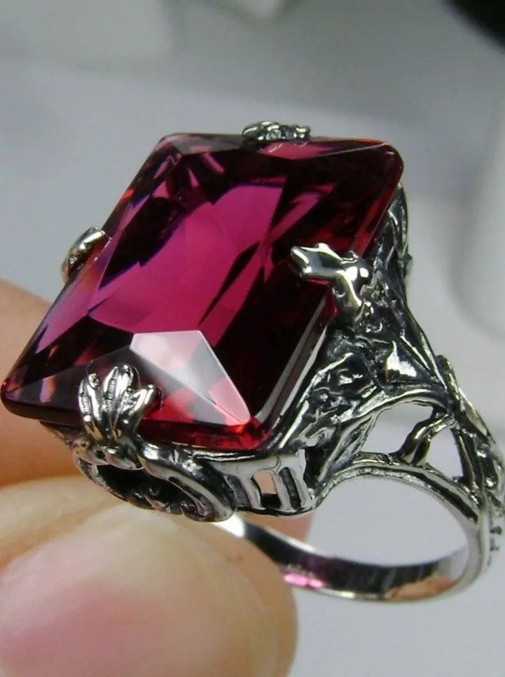 Ruby Ring, Size 7, Art Deco 1930s Leaf and Floral Filigree Jewelry, D15 - Ready to Ship