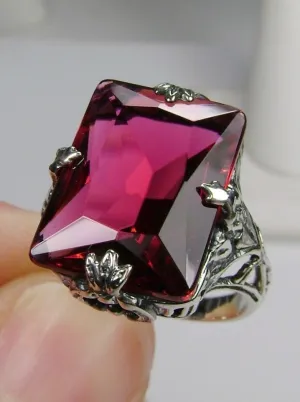 Ruby Ring, Size 7, Art Deco 1930s Leaf and Floral Filigree Jewelry, D15 - Ready to Ship