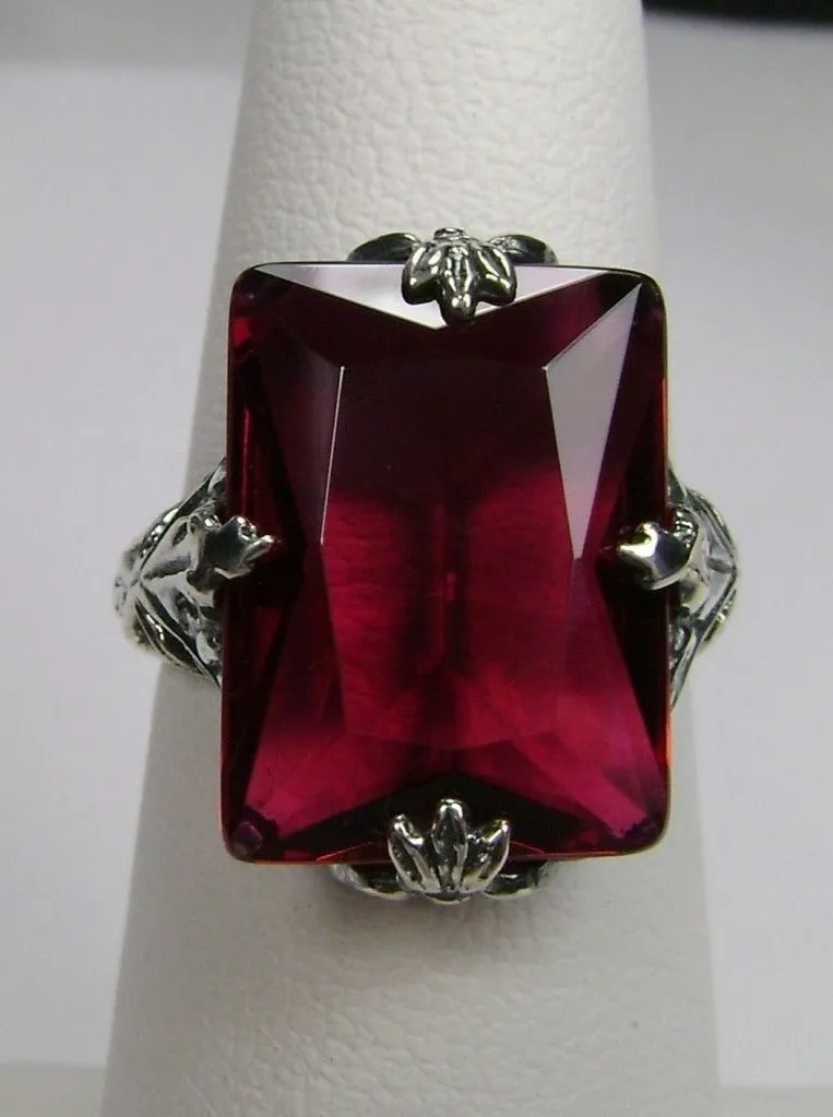 Ruby Ring, Size 7, Art Deco 1930s Leaf and Floral Filigree Jewelry, D15 - Ready to Ship