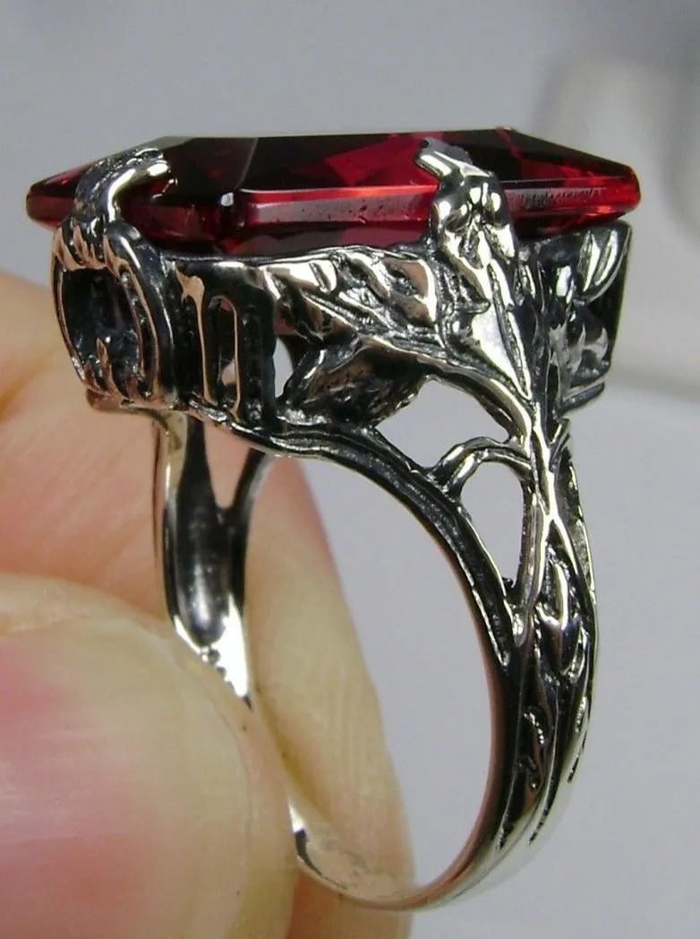 Ruby Ring, Size 7, Art Deco 1930s Leaf and Floral Filigree Jewelry, D15 - Ready to Ship