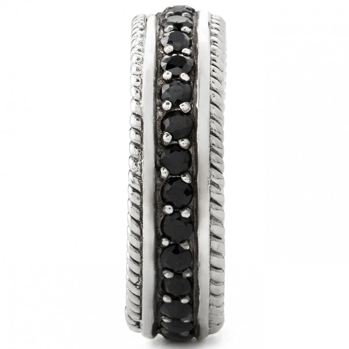 Scott Kay Unkaged Black Sterling Silver Sapphire Ring Framed Rope Design 8.25mm