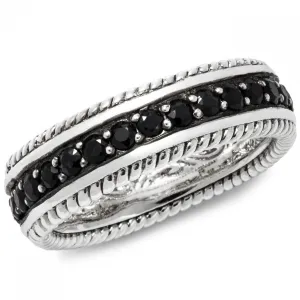 Scott Kay Unkaged Black Sterling Silver Sapphire Ring Framed Rope Design 8.25mm