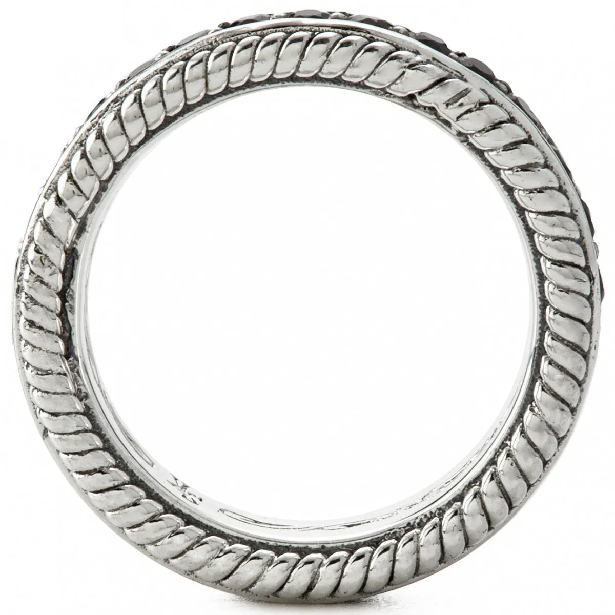 Scott Kay Unkaged Black Sterling Silver Sapphire Ring Framed Rope Design 8.25mm