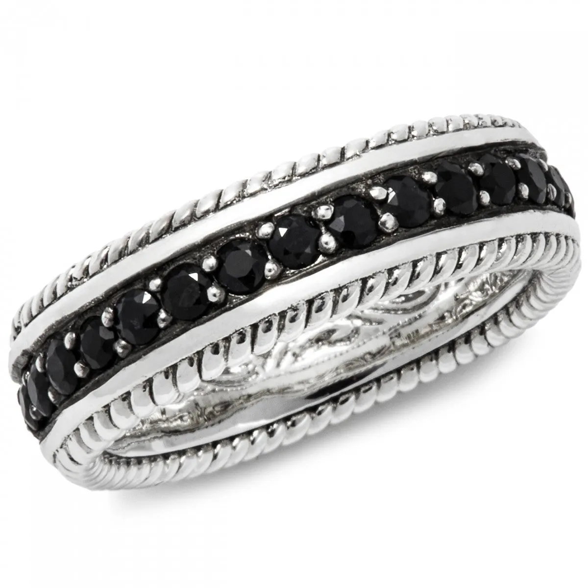 Scott Kay Unkaged Black Sterling Silver Sapphire Ring Framed Rope Design 8.25mm