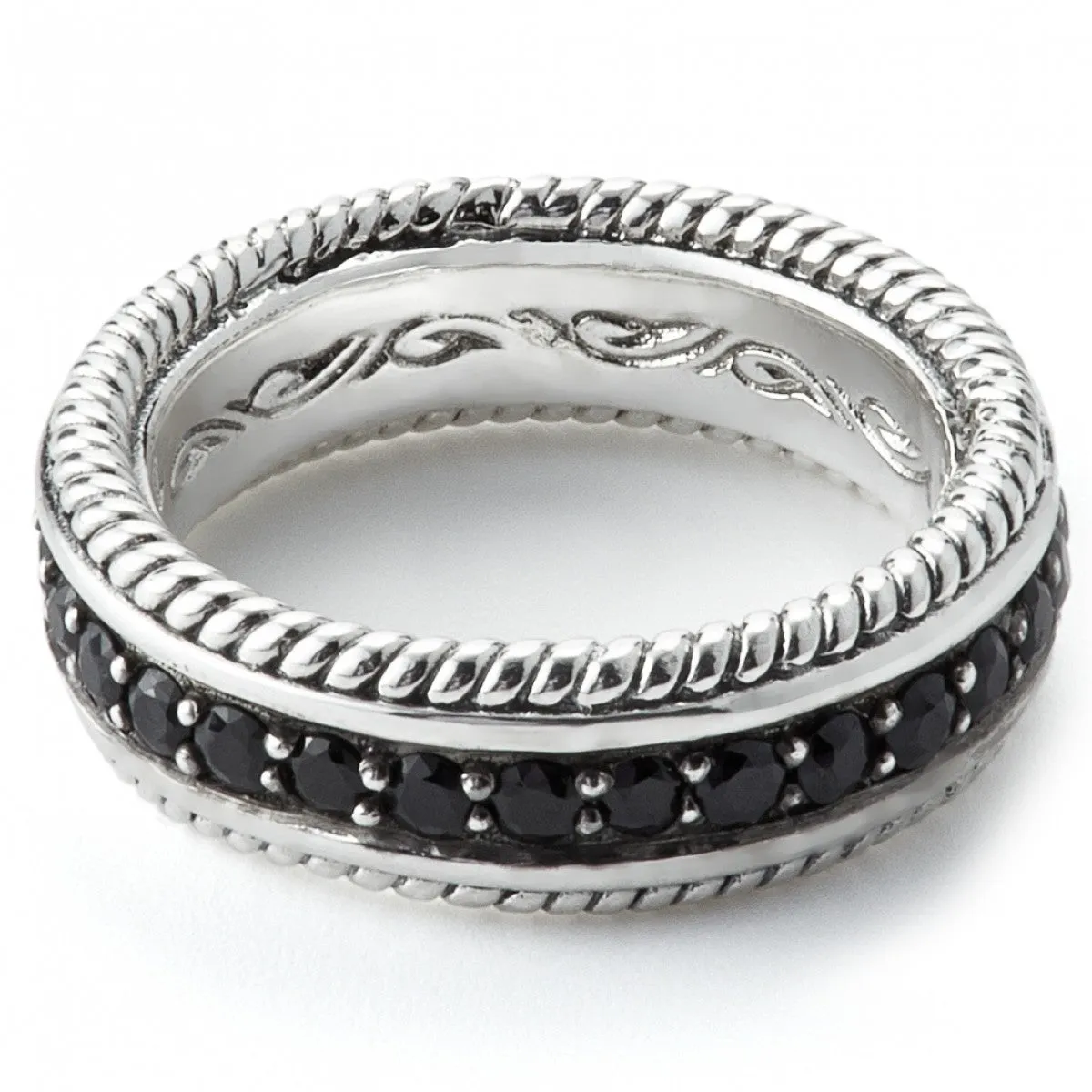 Scott Kay Unkaged Black Sterling Silver Sapphire Ring Framed Rope Design 8.25mm