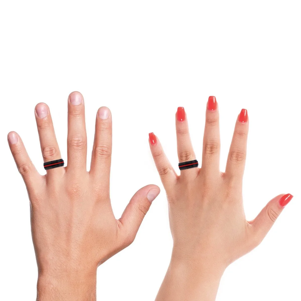 SHORTY | Silver Ring, Black Tungsten Ring, Red Groove, Stepped Edge