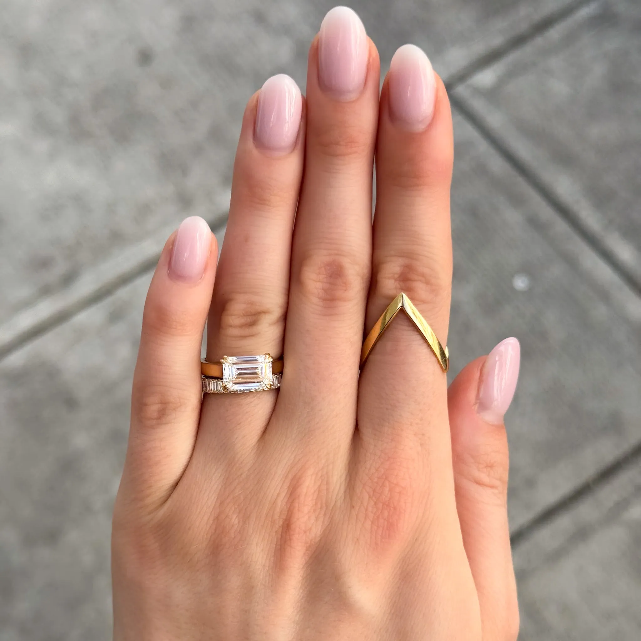 Signature Cathedral Solitaire Engagement Ring With Emerald Cut Diamond (East West)