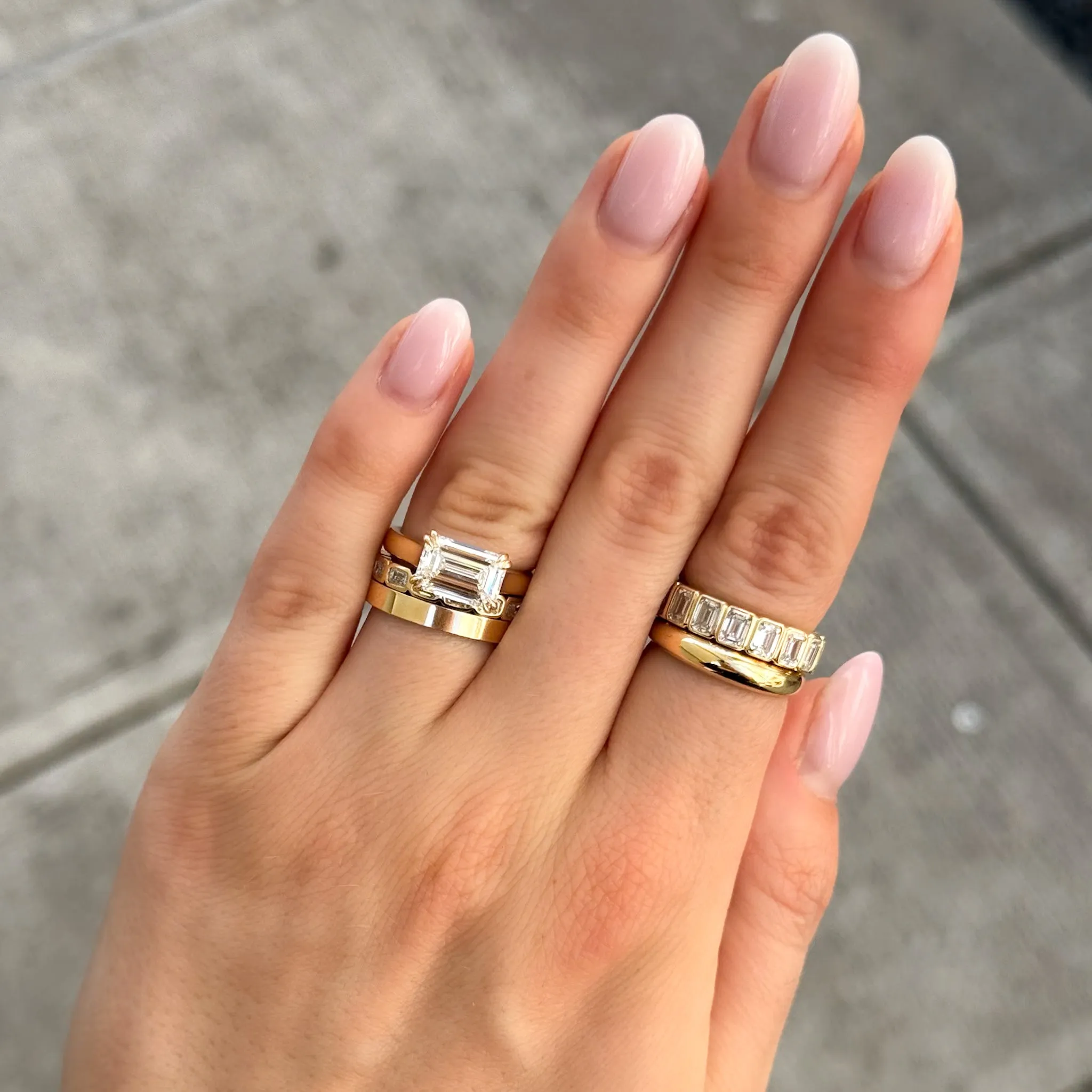Signature Cathedral Solitaire Engagement Ring With Emerald Cut Diamond (East West)