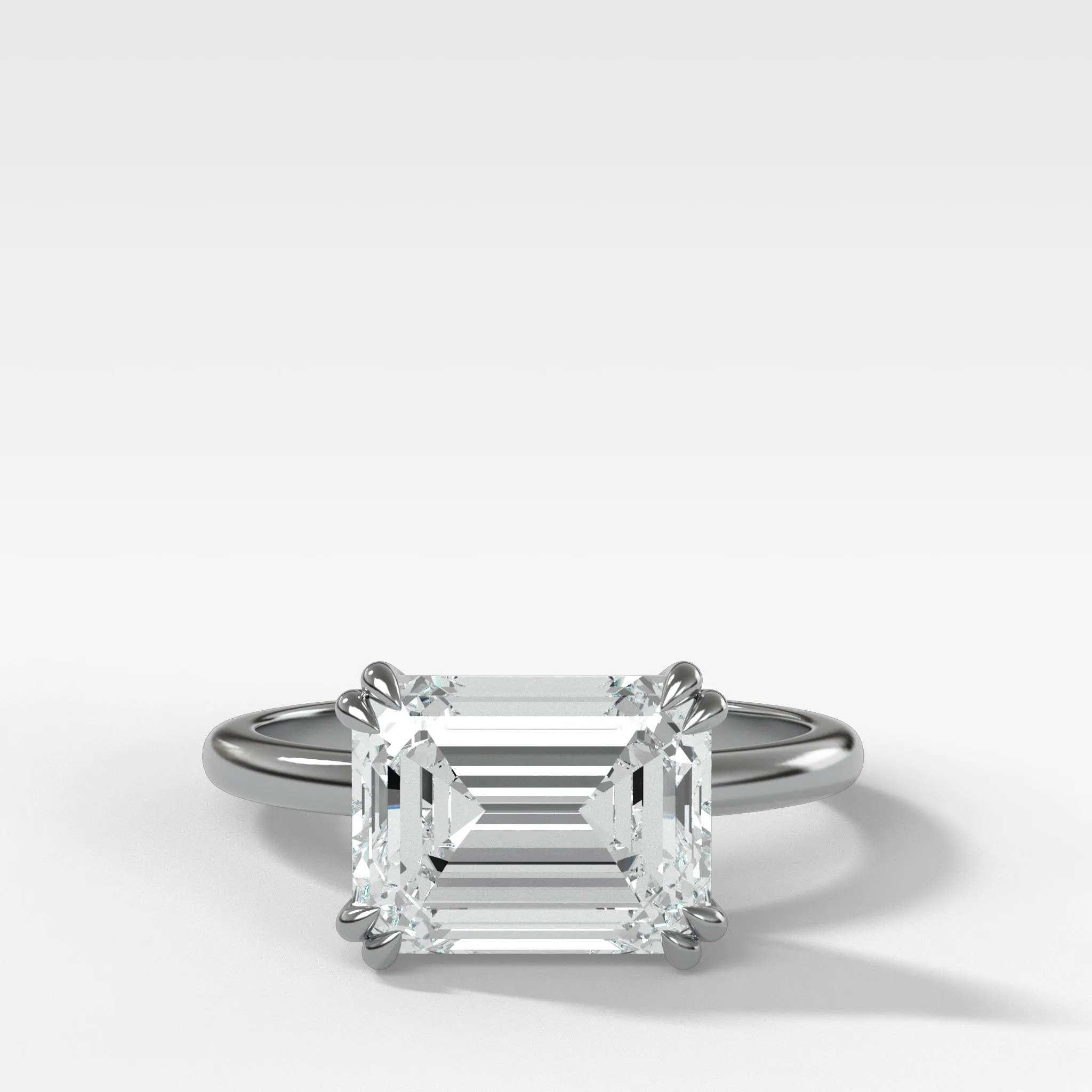 Signature Cathedral Solitaire Engagement Ring With Emerald Cut Diamond (East West)