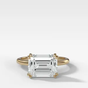 Signature Cathedral Solitaire Engagement Ring With Emerald Cut Diamond (East West)
