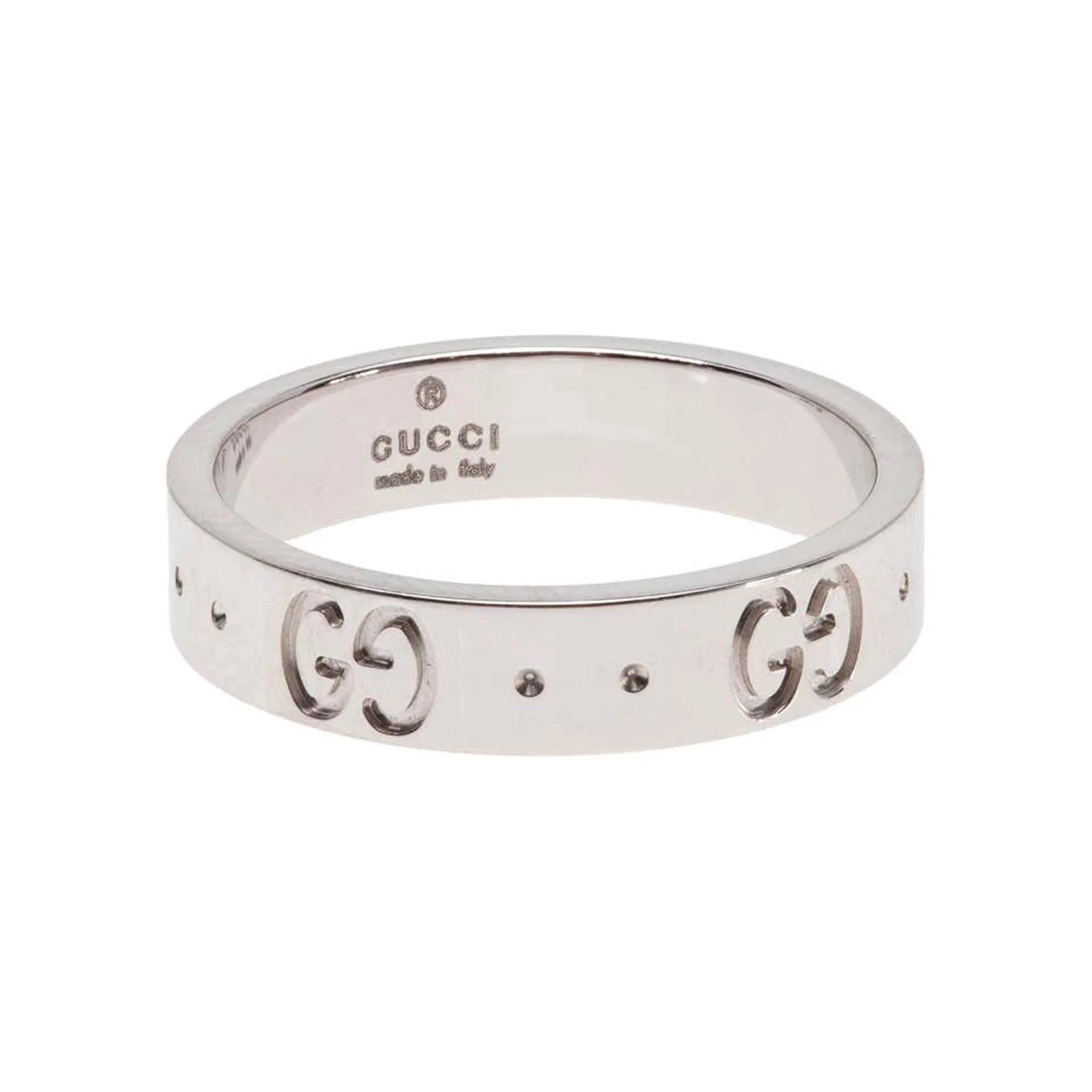 Signed Gucci Icon Collection Monogram Band Ring in 18 Karat White Gold