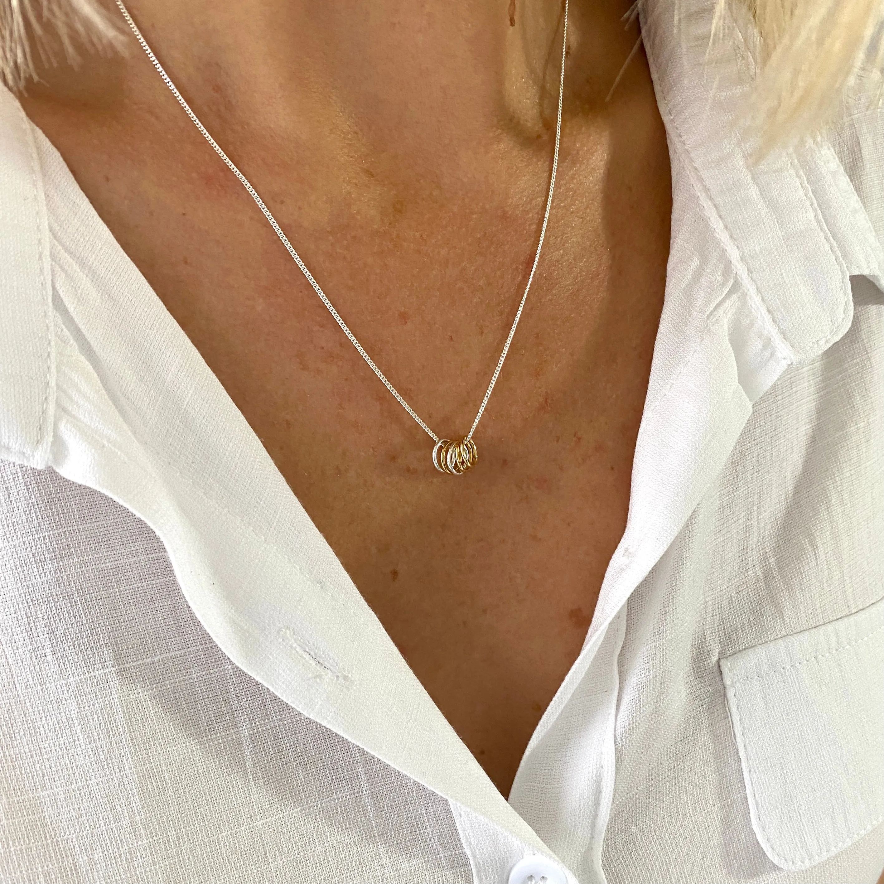 Silver Necklace with Silver and Gold Rings