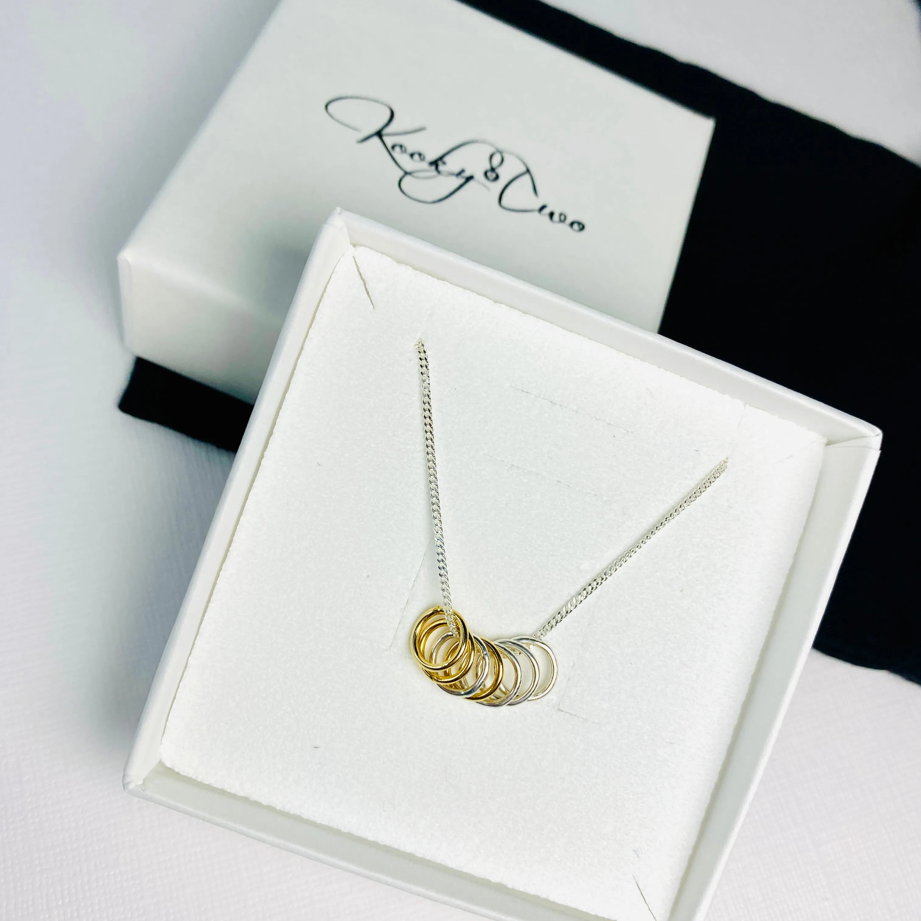 Silver Necklace with Silver and Gold Rings