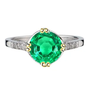 Simple Elegant Womens Ring Green Emerald Round Cut