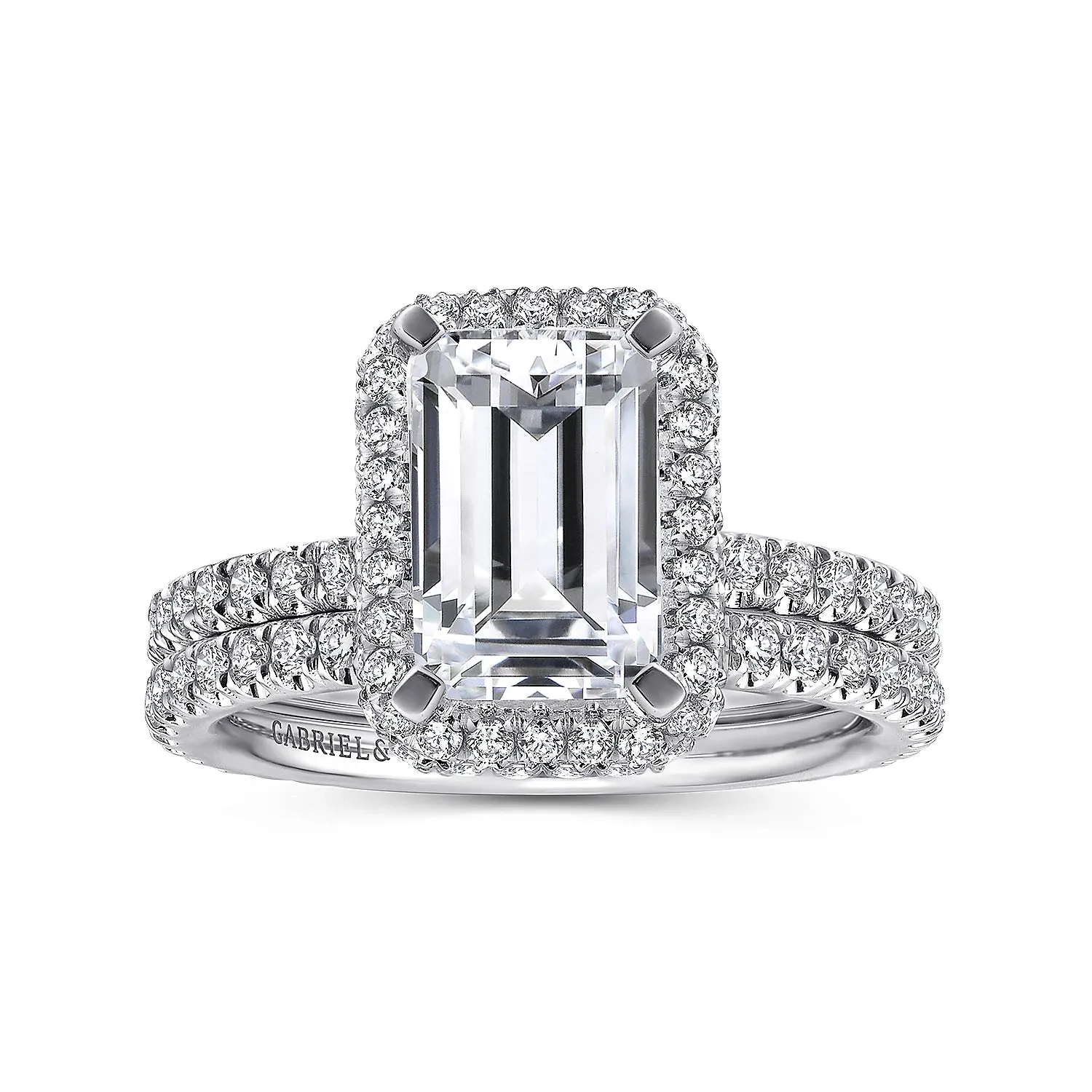 Simple Emerald Cut Halo Diamond Engagement Ring Mounting