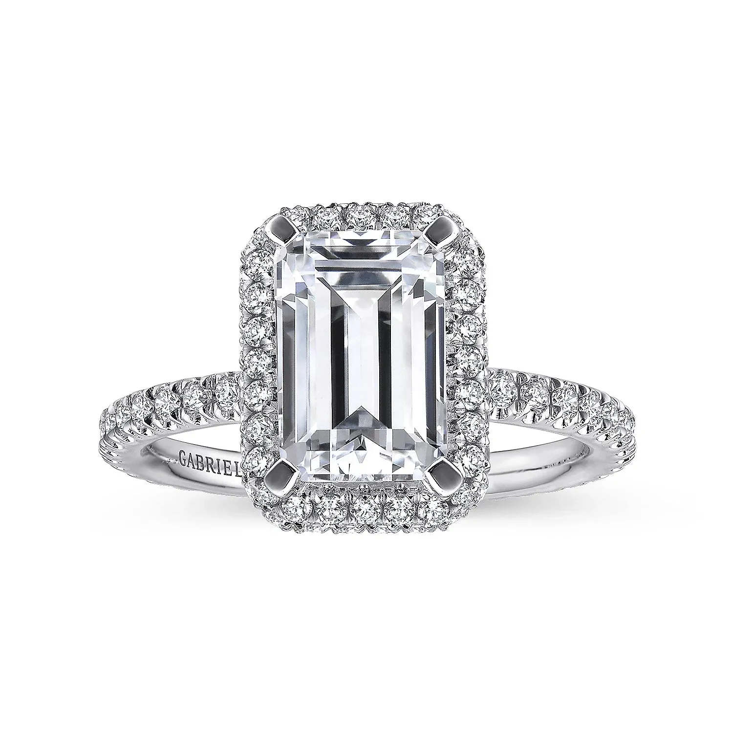 Simple Emerald Cut Halo Diamond Engagement Ring Mounting