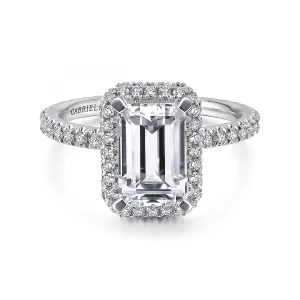 Simple Emerald Cut Halo Diamond Engagement Ring Mounting