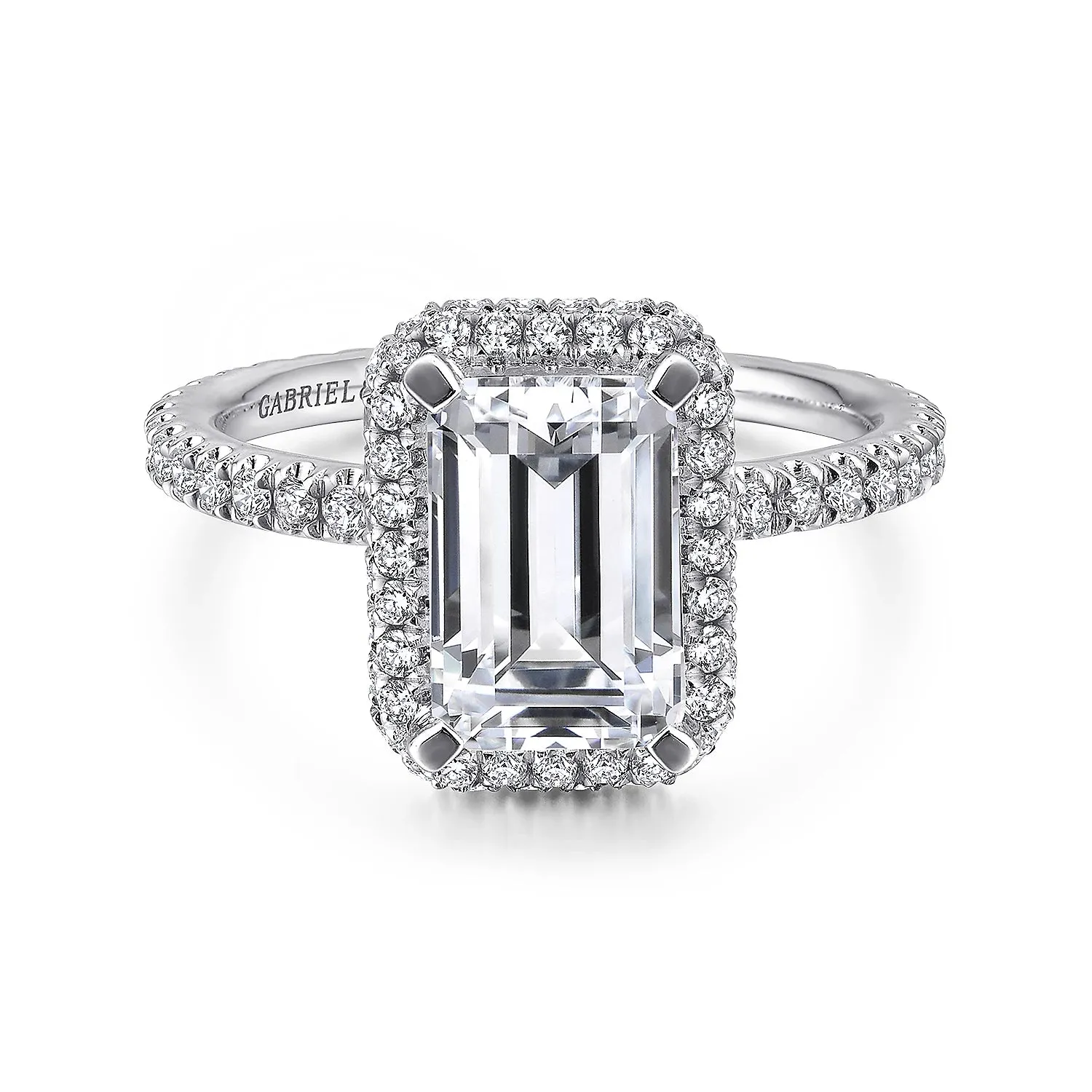 Simple Emerald Cut Halo Diamond Engagement Ring Mounting