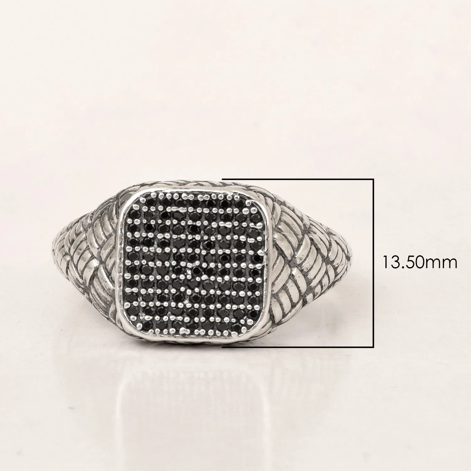 Solid 925 Sterling Silver Round Black Spinel Men's Signet Ring