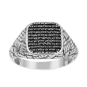 Solid 925 Sterling Silver Round Black Spinel Men's Signet Ring