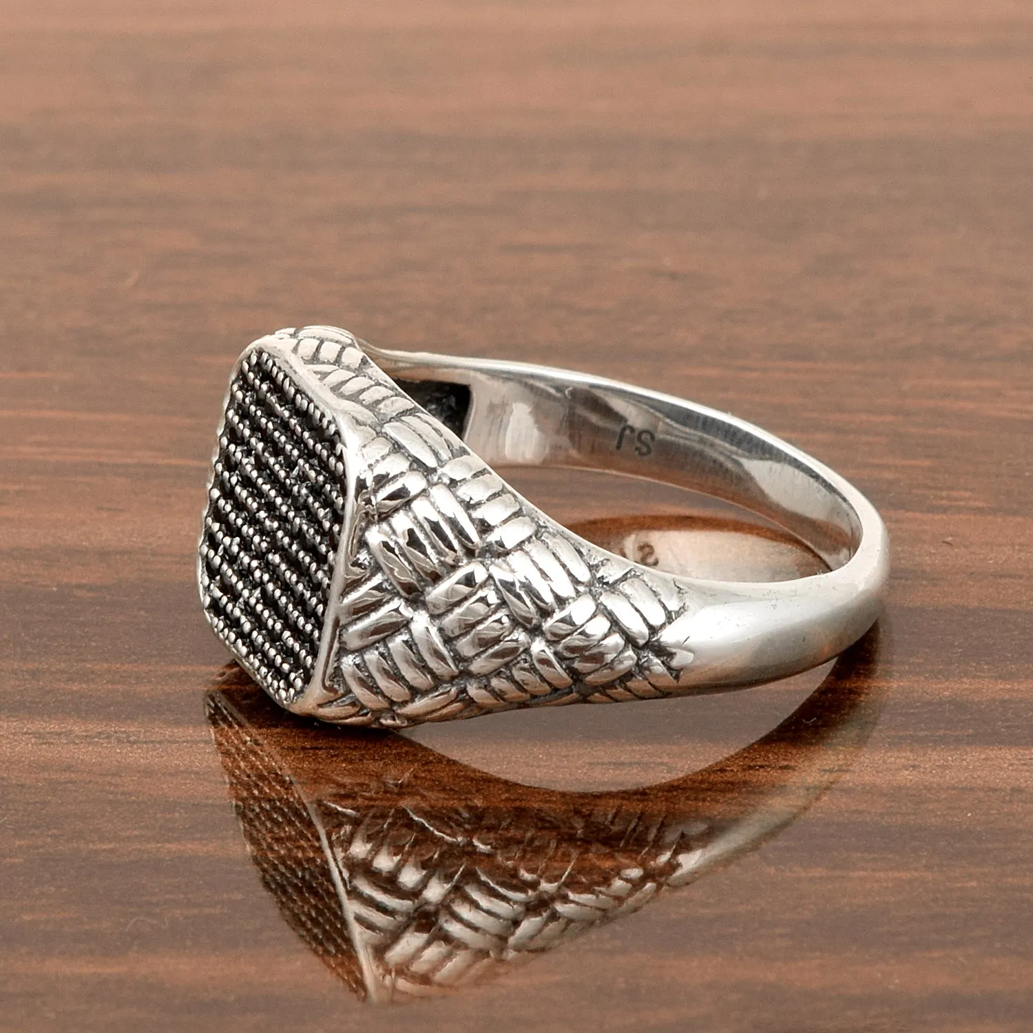 Solid 925 Sterling Silver Round Black Spinel Men's Signet Ring