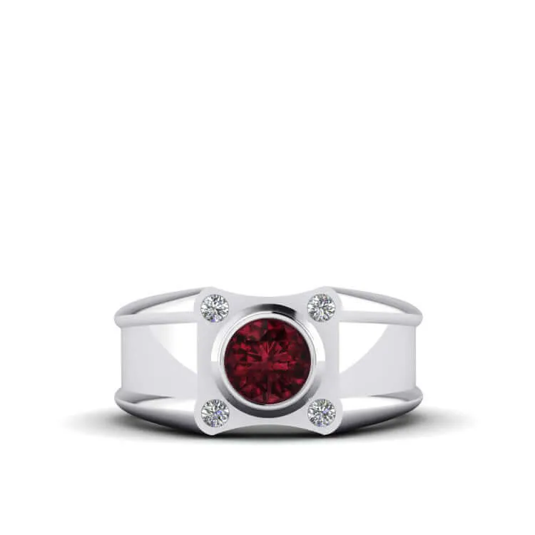 Solid Silver Men's Wide Ring with 0.12ct Genuine Diamonds & Gem