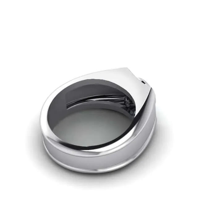 Solid Silver Men's Wide Ring with 0.12ct Genuine Diamonds & Gem