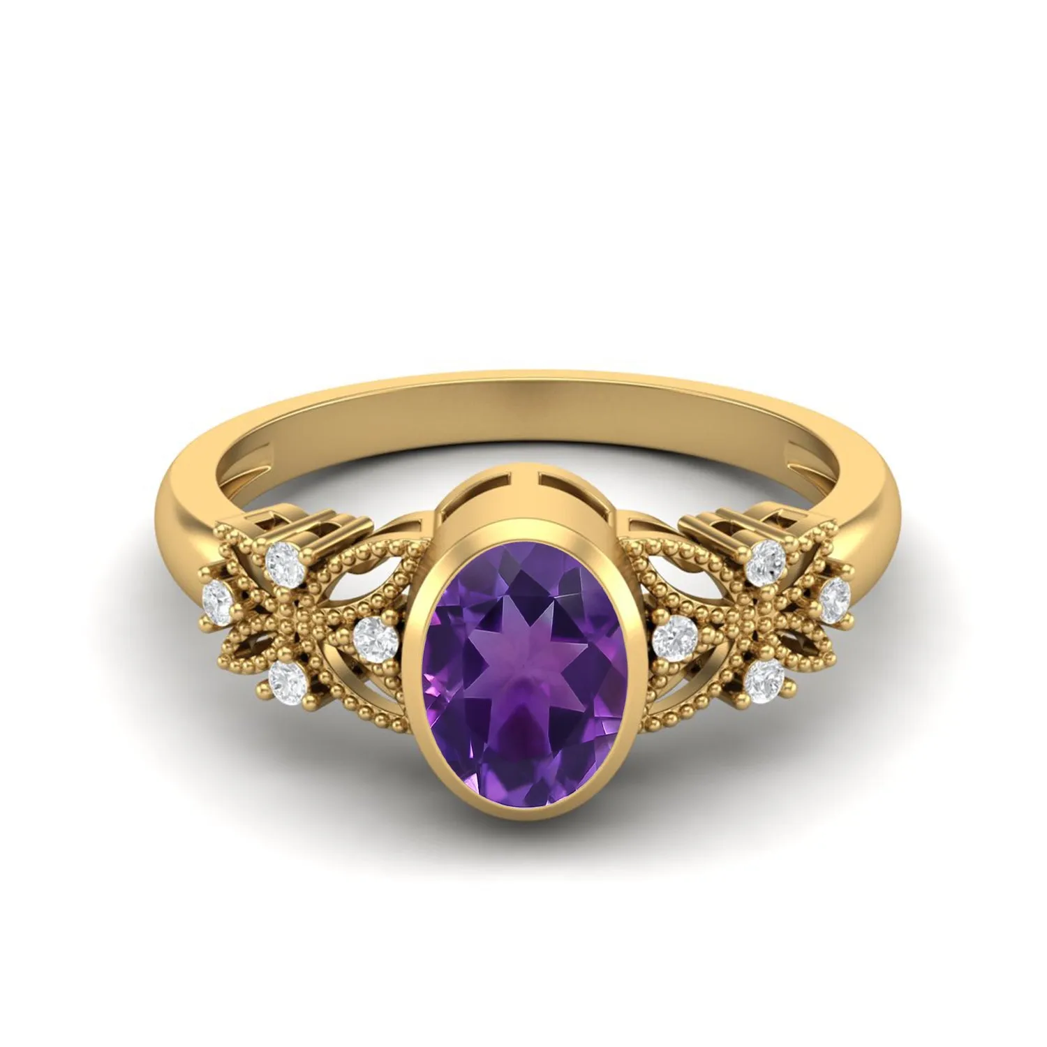 Solitaire Amethyst Celtic Bridal Ring 7x5mm Oval Shaped Ring