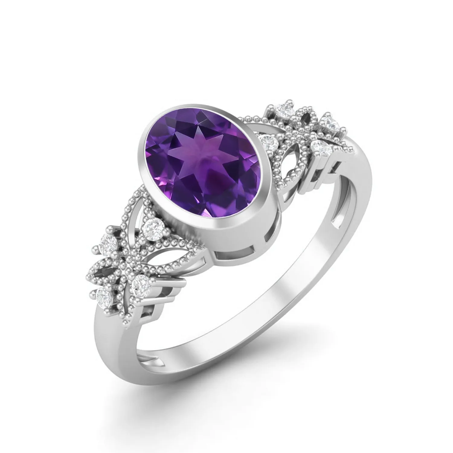 Solitaire Amethyst Celtic Bridal Ring 7x5mm Oval Shaped Ring