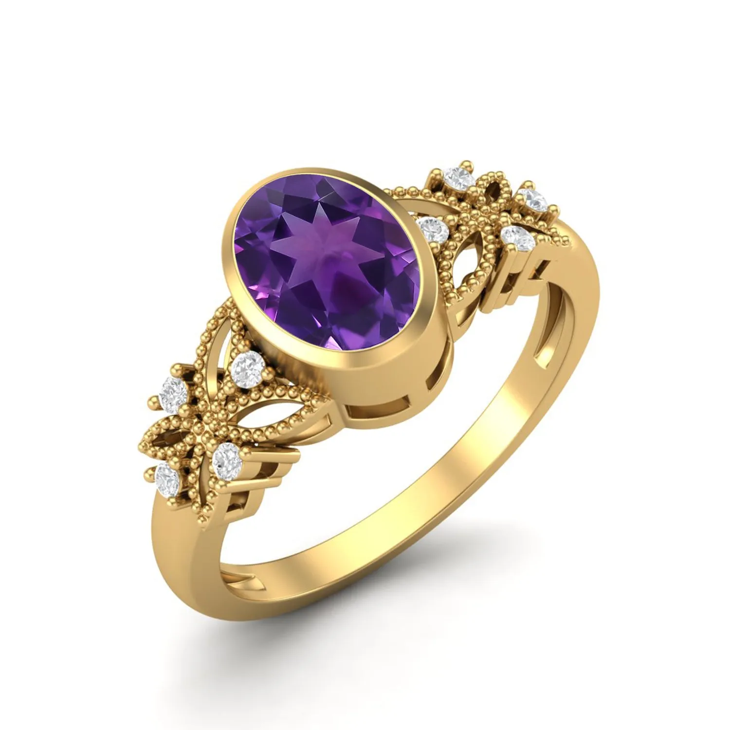 Solitaire Amethyst Celtic Bridal Ring 7x5mm Oval Shaped Ring